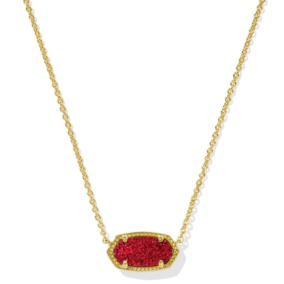 Kendra Scott Elisa Gold Pendant Necklace Red Drusy Stone 15-17” - NEW - Picture 4 of 4